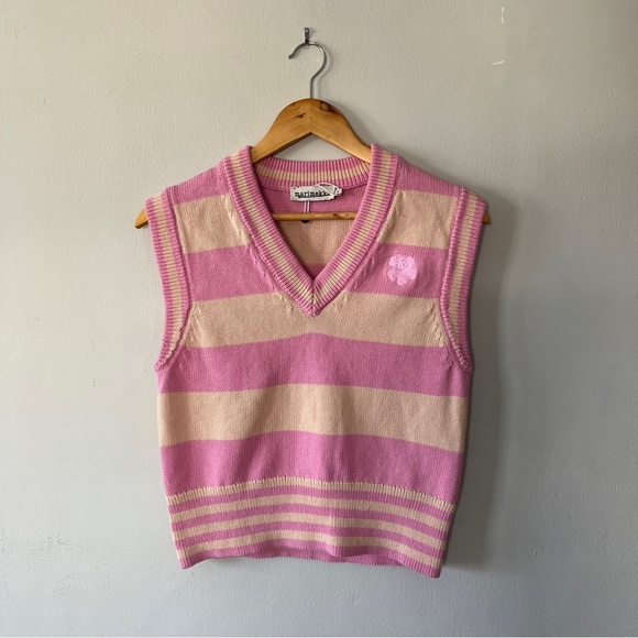 Marimekko Siete Maalis Patja Sweater Vest Size XL NWOT Pink Cream Stripe - Picture 5 of 7